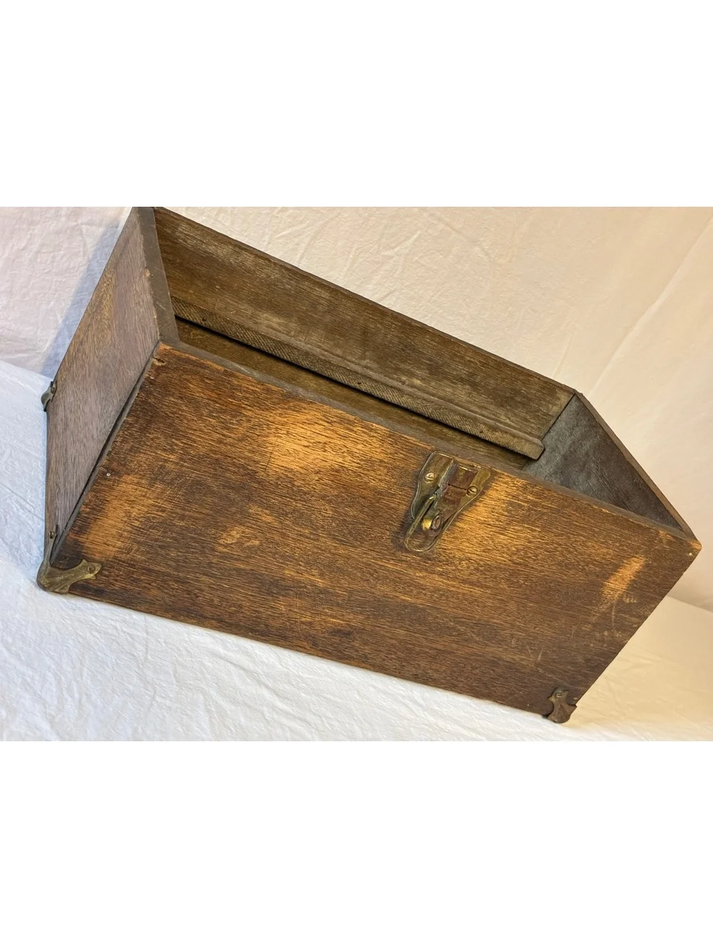 Vintage Wooden Storage Box with Brass Hardware and Corner Protectors